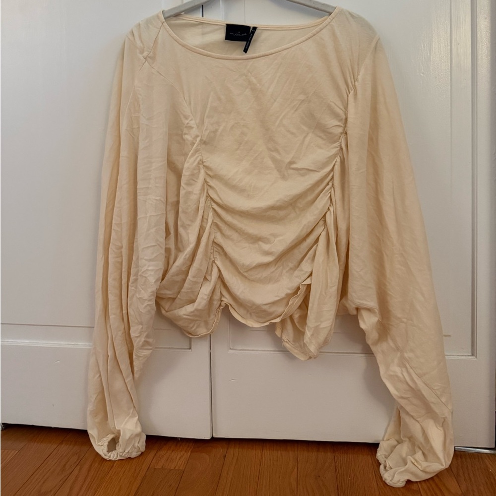 Urban Outfitters Tan Ruched Long Sleeve Blouse